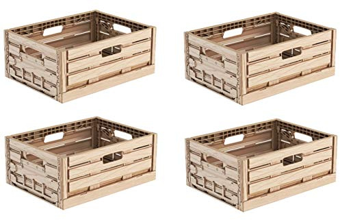 kistenkind 4x Faltbox im Holzdesign 40x30x16 * Klappbox für Obst, Gemüse * Obstkiste Gemüsekiste Holz Optik