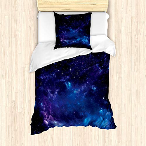 ABAKUHAUS Himmel Bettbezug Set, Raum Illustration Galaxy, Milbensicher Allergiker geeignet mit Kissenbezügen, 135 cm x 200 cm - 80 x 80 cm,Lila Koksgraue