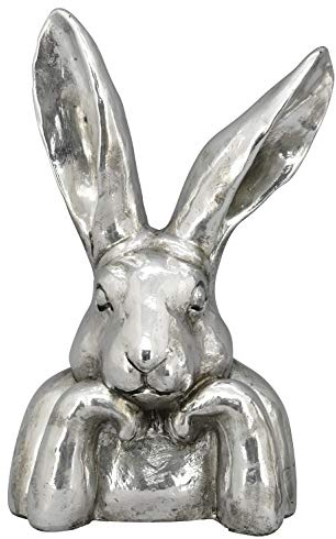Exner putziger origineller Osterhase als Büste Hasenkopf als Osterdeko Keramik Silber antik glänzend (klein ca. 23 x 16,5 x 37 cm hoch)