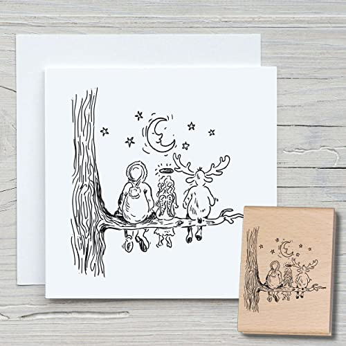 NEWSTAMPS Stempel Auf dem Ast Motivstempel aus Holz & Gummi zum Karten und Geschenke basteln, Holzstempel für Weihnachten, Weihnachtskarte, Advent, Scrapbook, Textilstempel, Deko, Freunde