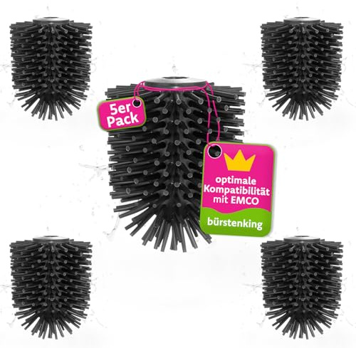 Bürstenking Silikon WC Ersatzbürstenkopf, 67 mm, Toilettenbürstenkopf Set passend für Emco WC-Garnituren, Silikon Ersatzklobürstenkopf, mit M12 Innengewinde, 5 Stück, schwarz