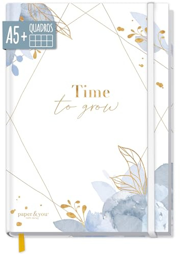 Häfft paper&you® Notizbuch A5+ kariert Journal Time to Grow | Notebook mit 156 karierten Seiten und Gummiband, 100g/m² Papier - für Tagebuch, Notizen und kreative Listen