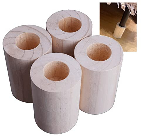 4 Stück Massivholz Zylindrisch Möbelerhöher, Betterhöhung Holzmöbel Raiser, Geeignet für Bett Sofa Stuhl Couchtisch Erhöhen Sie die Höhe der Möbel um 15 cm(Size:Inner diameter 4.2cm)
