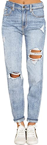 Luvamia Women's High Waisted Boyfriend Jeans - Ripped, Tapered, Mom Fit - Blue Denim Pants - Size X-Large/16-18