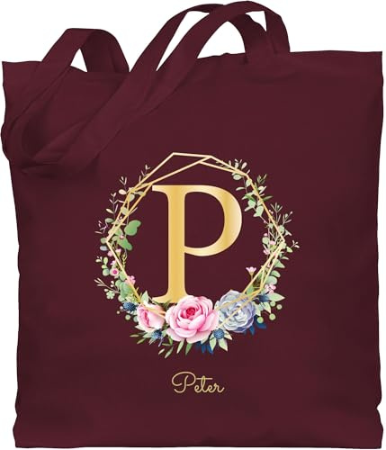 Baumwolltasche - Initialen - Anfangsbuchstabe Geschenkidee I Individuelles Geschenk mit Namen personalisiert Buchstaben bedrucken I Custom Gift selbst gestalten - Unisize - Bordeauxrot