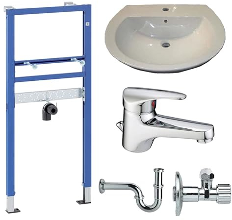 GEBERIT Waschtisch-Vorwandelement DuofixBasic + LIFE 60 cm Waschtisch weiß + Light 2 Armatur Komplettset