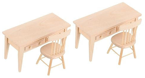 EXCEART 2sätze Miniaturmöbel Für Puppenhaus Maßstab Dekorativer Schreibtisch Und Stuhl Zubehör Für Puppenstuben Und Fotografie Kreatives Spielzeug Für Sammler
