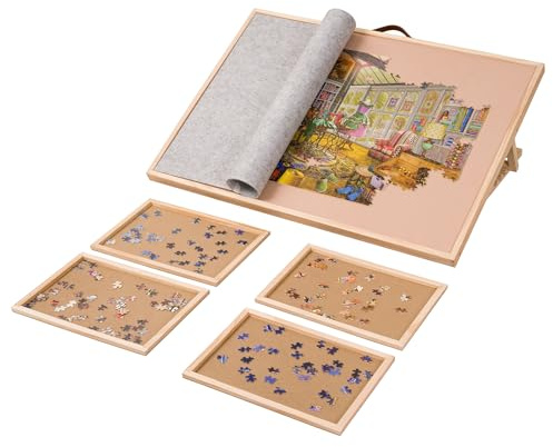 Lavievert Verstellbares Puzzlebrett mit 4 Sortierfächern & Abdeckung, 6-Fach kippbare Puzzletafel mit PU-Griff für Erwachsene, tragbarer Puzzletisch aus Holz mit Rutschfester Oberfläche 1500 Teile