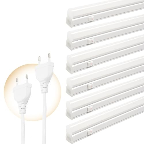 Qsmile LED Unterbauleuchte Küche 115cm, 6er set T5 18W 2200lm 4000K LED Lichtleiste, LED Beleuchtung Super Hell Erweiterbar Led beleuchtung Mit Schalter Mit Europastecker Ideal für Garagen Küchen