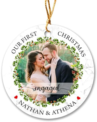 Christbaumschmuck Keramik Weihnachtsanhänger Anhänger Weihnachtsbaumschmuck Hängende Ornamente Weihnachtsdeko Foto-Verlobung, Unsere Erste Verlobung 2023, Personalisiertes Foto 2023, Erste