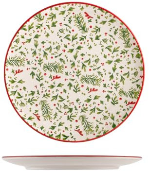 H&H Berry Set 6 Piatti Piani, Ceramica, 26cm, Natale