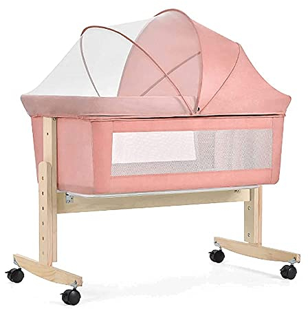 QUNINE Bewegliches, kompaktes Nachtbett, höhenverstellbares Kinderbett mit atmungsaktivem Netzfenster und Matratze, multifunktionaler Shaker mit 360°-Universalrad, Green Happy