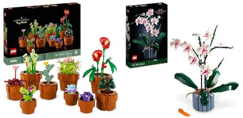 LEGO 10329 Icons Tiny Plants Set, Artificial Flowers in 9 Buildable Teracotta-Coloured Pots & 10311 Icons Orchid Artificial Plant Building Set with Flowers, Home Décor Accessory for Adults