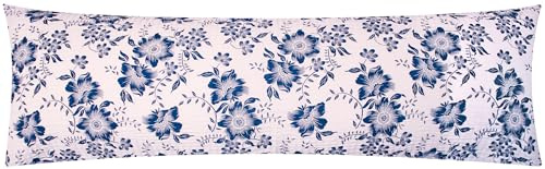 Seersucker Seitenschläferkissen-Bezug 40x145cm - Geblümt (EW-Blumen-Weiß) | Blumen - 100% Baumwolle, Überzug, Kissenbezug, Kissenhülle, Reißverschluss auf der langen Seite