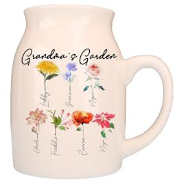 Personalisierte Omas Garten Blumenvase, personalisierte Geburt Blume Keramikvase, getrocknete Blume Vase für Home Decor, Oma Geschenke für Muttertag, Mama Geschenke für Weihnachten Geburtstag