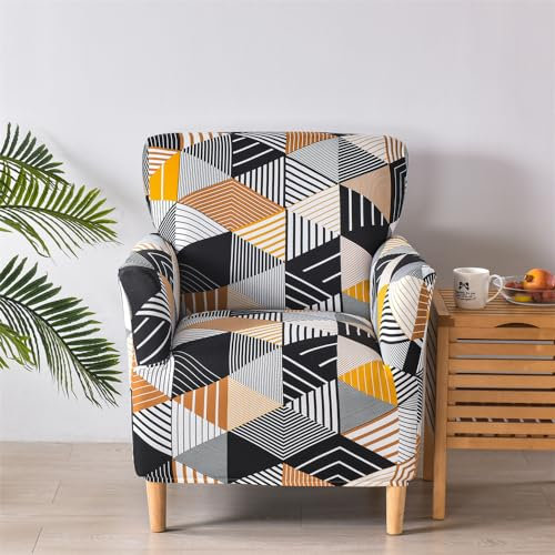 Highdi Moderner Sesselbezug Weich Stretch Spandex Sofabezug mit Armlehnen rutschfest Sofa Überzug 1 Sitzer, Sesselschoner Sesselhusse für Relax-Sessel Cocktailsessel Clubsessel (Schwarze Geometrie)