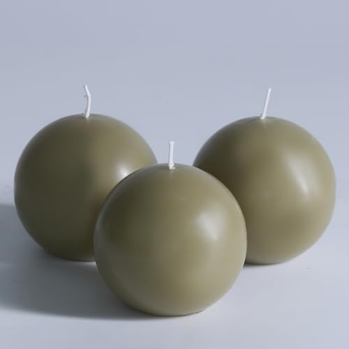 MOZEAL Handgegossene, 7,6 cm große, salbeigrüne, runde Stumpenkerzen, Set mit 3 Stück, tropffrei, geruchlos, rauchfrei, ideal für Wellness- und Entspannungsthemen.