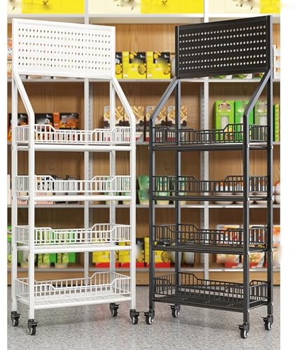 Snack Regal 4-stöckiges Snack-Präsentationsregal mit Haken, Supermarkt-Imbissstand für Süßigkeiten/ Kartoffelchip, Rollendes Zubehör für Einzelhandelsstände auf Rädern ( Color : Black , Size : W-60cm(