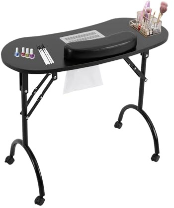 Nagelstudio-Sets, Nageltisch mit Absaugung - Tragbarer Manikürtisch - Mobiler Manikürtisch - Klappbarer Nageltisch mit Staubabsaugung für Fingernägel, Rollen und Handgelenkauflage (Schwarz)