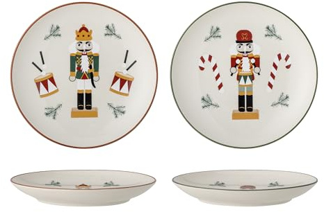 Bloomingville Lot de 2 assiettes de table Jolly avec décoration soldat casse-noisette Noël en grès Ø16 cm