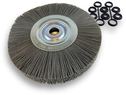 Brosse circulaire NYLON Abrasif | Ø 300 mm | Epaisseur 3 rangs | Carbure de silicium Grain 80 | Alésage 32 mm + réducteur bague 25/22/20/16/12 mm | Touret meuleuse ponceuse | Kibros 231303KR_80