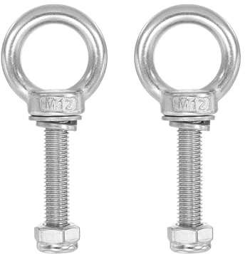 PATIKIL Bulloni Occhiello Golfari, M12x60 Filettatura Maschio Acciaio Inossidabile 304 con Guarnizione Dado Esagonale Rondelle Piatte per Appendere Assicurare Catena Corda Metallico, 2 Set