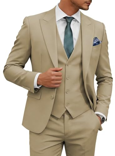 SHUZHXLZANGY 3-teiliger Herrenanzug, schmale Passform, Hochzeitsanzüge für Herren, Business-Anzüge, Abschlussball, Beige, L