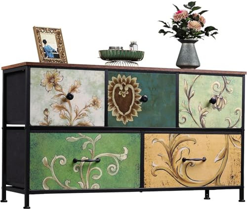 Ravas Kommode aus Stoff mit 5 Schubladen, Organizer mit Stahlrahmen, Schlafzimmer-Kommode, Schrank für Wohnzimmer, Flur, Schlafzimmer, 100 x 30 x 55 cm