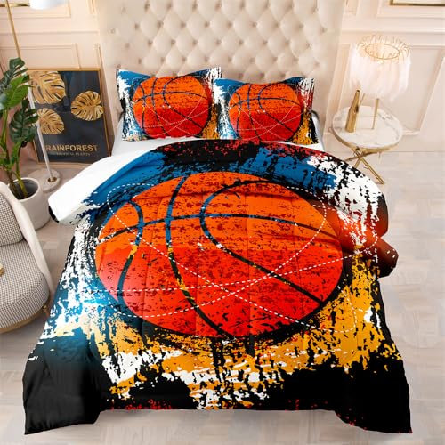 Bettdecke 200X200 Basketball Bettdecken 200Gsm,Dünne Und Leichte Duvet,4 Jahreszeiten Bettdecken,Weiche Mikrofaser Bettdecke Mit 2 Kissenbezüge,Warm Steppbettdecke Für Allergiker