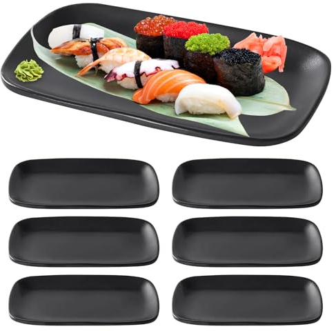 PORFOYO Platos Rectangulares, Juego de 6 Bandeja Plastico Rectangular, Bandejas para Comida Rápida, Platos para Servir, para Servir Pescado, Cupcakes, Sushi, Plato, 15,5 x 9,1x 1,8cm