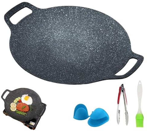 Padella rotonda antiaderente da 38 cm e griglia per barbecue coreana multifunzionale padella per friggere e cuocere per la casa cucina campeggio facile da pulire pentole versatili