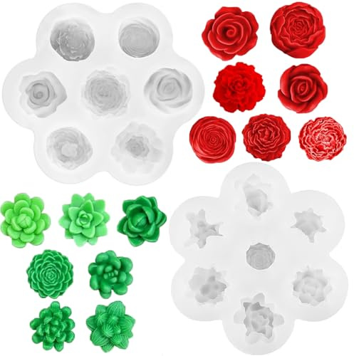 Feluxor 14 Teiliges Blumen Silikonformen 3D Kerzenform Kerzen Formen Silikon Kerzen Gießen Forme Silikonform Blüten Blumen für Seife Fondant Schokolade Aromatherapie DIY Dekoration