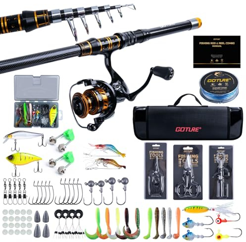 Goture Ensemble de Pêche Canne Télescopique 24T 1,8-2,7m + Moulinet