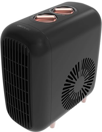 Cecotec Calefactor Cerámico de Sobremesa ReadyWarm 600 Lagoon Black. 2000W, 3 Modos, 2 Niveles Calor, Termostato, Silencioso 30dB, Seguridad Triple, VerticalDesign, Cobertura 15m², Diseño Elegante