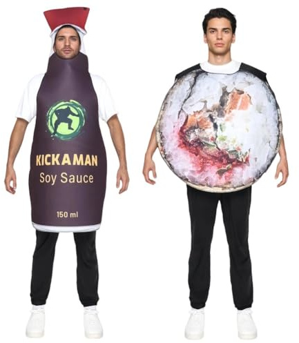 Dianzan Costume Sushi E di Soia, 2 Pezzi, Costume Coppia per Halloween, Costume Festa Divertente a Tema Culinario per Adulti