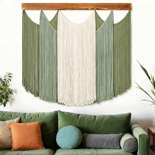 Dremisland Dip-Dyed Macrame Wall Hanging Boho Woven Tapestry Macrame Wall Decor Boho Chic Yarn Wall Tapestry Ombre Green with Beige Wall Art Decor for Headboard Home Apartment Birthday Gift
