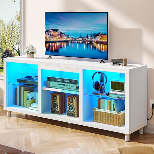 YITAHOME Mueble de TV para televisores de 65, Mueble de TV para Salón con Luces LED, Consola de TV LED con Estante Ajustable para Sala de Estar 148x35x60cm (Blanco)