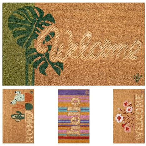 OLIVO.shop Zerbino in Cocco Naturale da Esterno 40×70 cm, Tappeto Ingresso Casa Antiscivolo con Fondo in PVC, Zerbino Decorativo Moderno per Porta Ingresso – SAHARA (WELCOME PLANTS)