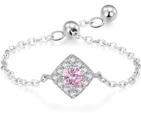 Ayoiow Vorsteckring Platin für Damen, Erschaffener Rosa Diamant und Diamant Halo Verlobungsringe Platin, Pt950 Größe 51 (16.2)