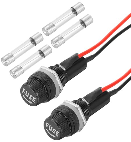QUARKZMAN 2 Pcs Portafusibili A Pannello 10/15A AC 125/250V 6 x 30mm | Fusibili A Tubo Di Vetro 8A, Con Terminali A Forchetta E Cappuccio A Vite Con Fili Presaldati