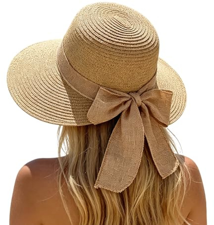 SUKUTU Chapeaux de Plage pour Femmes, Protection UV UPF 50+, Chapeau de Paille d'été à Large Bord, Pliable et Enroulable