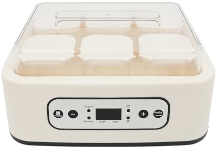 Yogurtera de 25 W, con 6 vasos de cristal de 250 ml, yogurtera con temperatura/pantalla LCD/temporizador, máquina de yogur para fermentar yogur, natto, vino de arroz