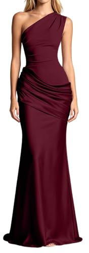 Générique Robe de Soirée Longue Asymétrique à Épaules Élégante Dénudées avec Fente Maxi Robes, sans Manches, Idéale pour Un Bal de Promo,Mariage Demoiselle d'honneur Cocktail