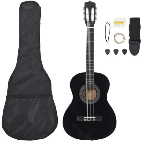 vidaXL Klassikgitarre Set 8-tlg. für Anfänger Amateurmusiker Klassisch Gitarre Konzertgitarre Saiteninstrument Musikinstrument Schwarz 3/4 36