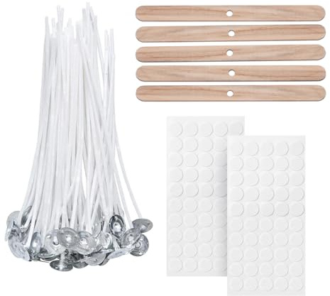 VABNEER 100 Piece Cotton Candle Wick for Candle Making Candle DIY (20cm/8in with 5pcs Candle Wick Holders & 100pcs)