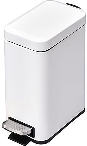 HOMCOM Pattumiera a Pedale da 5L, Secchio Interno Rimovibile e Corpo in Metallo, Pattumiera Cucina e Bagno, 29.2x14x32cm, Bianco
