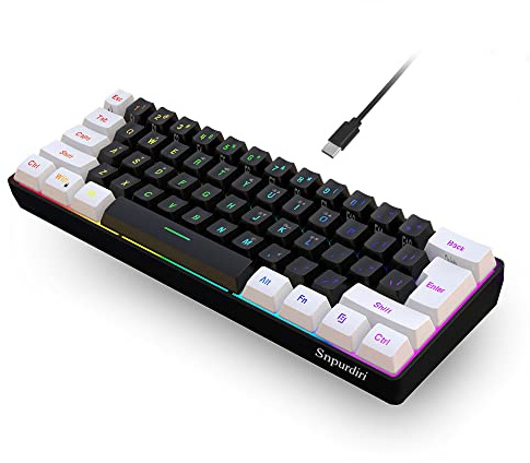 Snpurdiri Teclado para Juegos con Cable al 60%, Teclado para Juegos de Membrana retroiluminada RGB pequeño, Ultra Compacto, Mini Teclado Impermeable para PC, computadora, Jugador, Blanco y Negro
