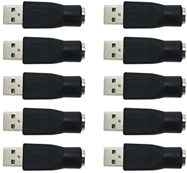 Woogim Lot de 10 adaptateurs PS/2 femelle vers USB mâle - Convertisseurs de rechange pour ordinateur, souris, clavier (noir)