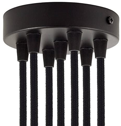 Baldachin für Texilkabel, Lampen Baldachin Metall. 1/2/3/5/7 Loch. Weiß, Schwarz, Chrom, Kupfer, Messing, Perlschwarz (7 Loch Schwarz)