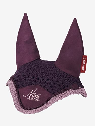 LeMieux Mini Fly Hood in Fig with Soft Lycra Ears - Close Knit Crochet - Comfortable Fit Equestrian Mask - Sport Horse Wear - Small